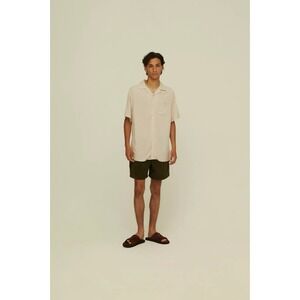 OAS Cuba Shirt Sand Plain Viscose Button Up Short Sleeve Men's Size LG Vacation‎